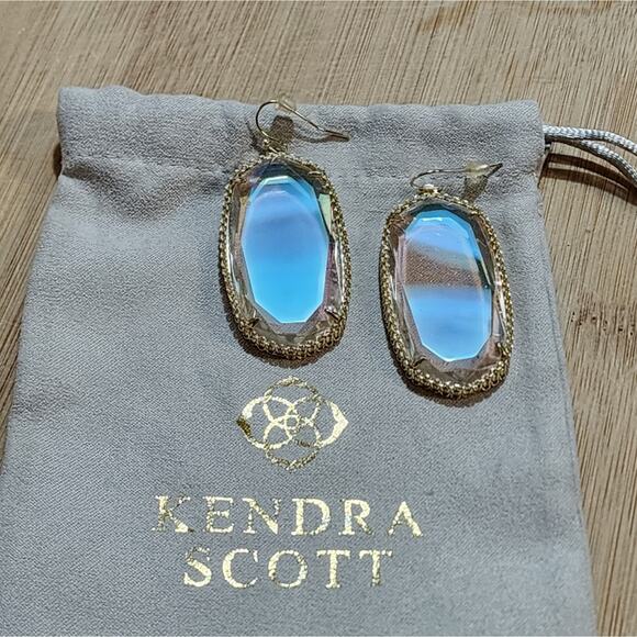 Kendra Scott Clear Iridescent Deily Earrings In Gold tone vintage‎ and rare HTF - Picture 10 of 14